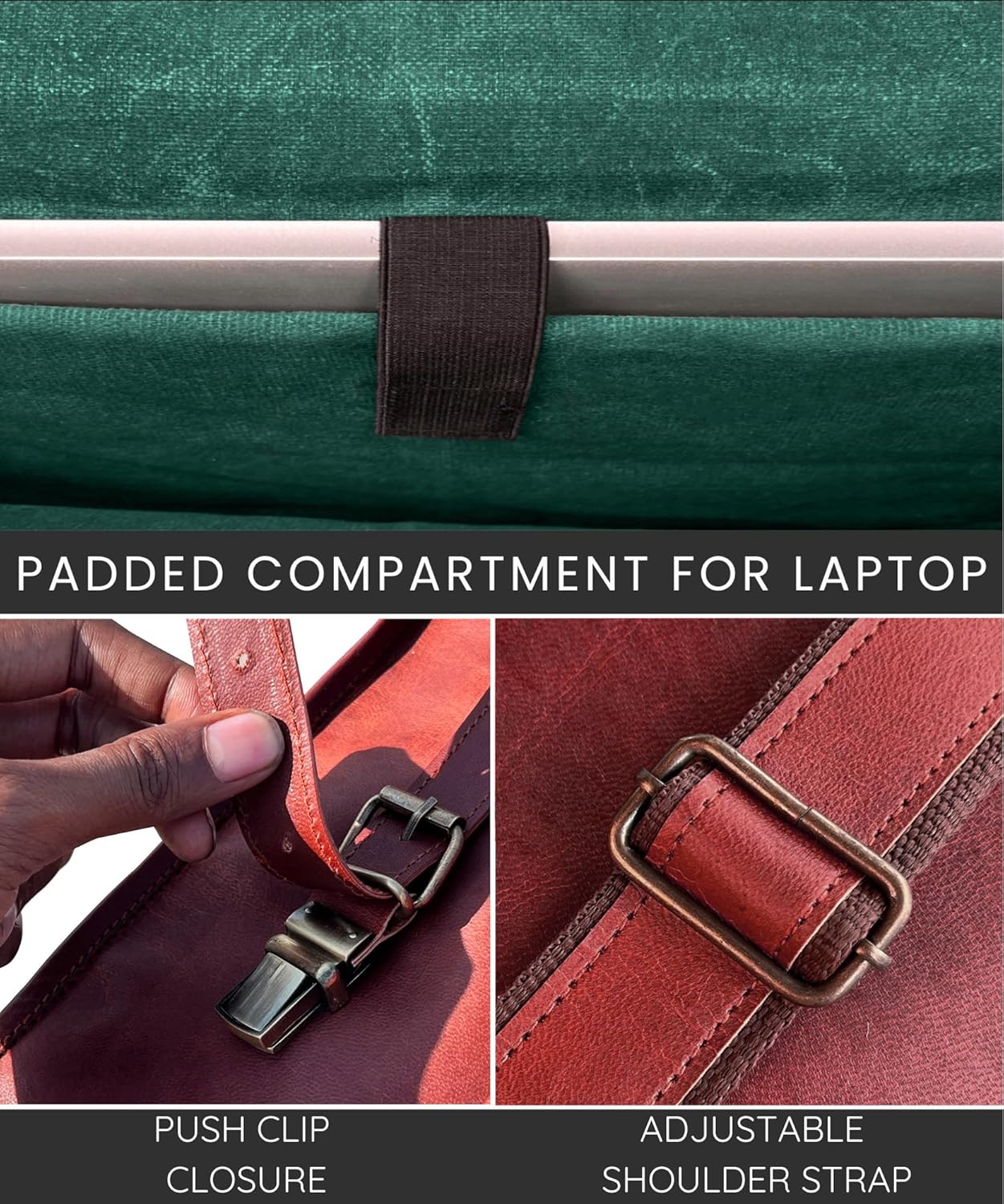 Leather Messenger Bag for Men - 14" Full Grain Leather Laptop Briefcase - Vintage Computer Satchel Travel Crossbody Bag for Office & Work