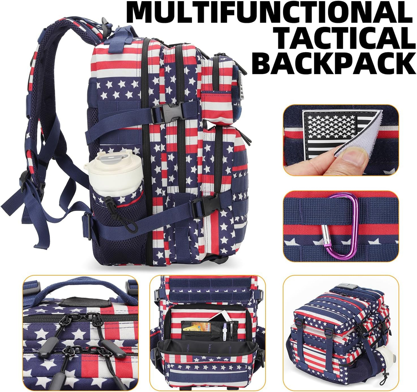 25L Tactical Military Backpack Small Travel Backpack for Men and Women Assault Pack Bug Out Bag Molle Daypack Gym Backpack with Bottle Holder (Flag)