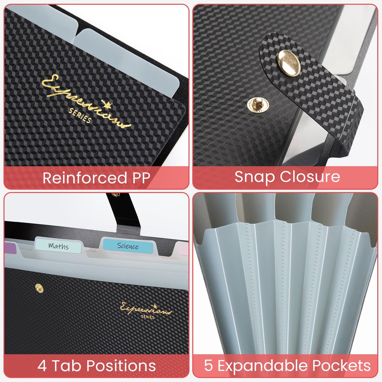 Sooez Accordion File Organizer, Expanding File Folder with Label, 5 Pocket