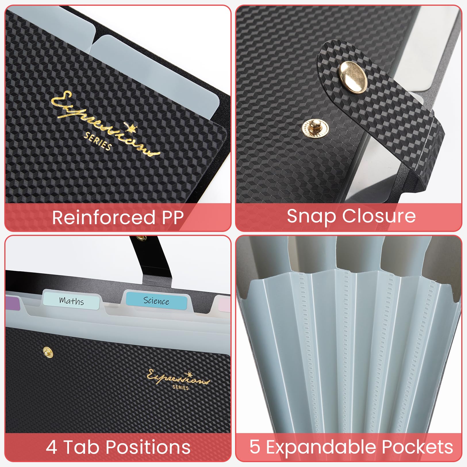 Sooez Accordion File Organizer, Expanding File Folder with Label, 5 Pocket