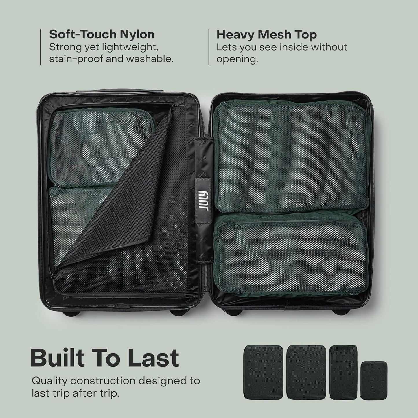 Packing Cells - 4 Set Packing Cubes Luggage Organizer Bags (S, M, 2 x L), Must-Have Suitcase Organizer for Travel, Road Trip & Camping Accessories, Stain-proof, Washable, 3 Sizes - Forest