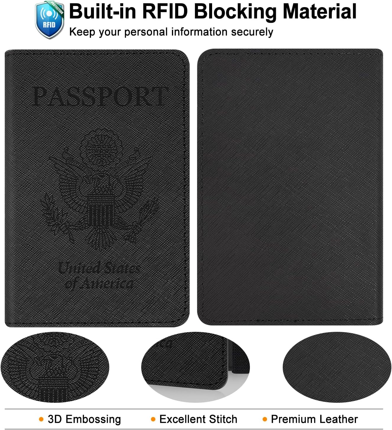 RSAquar Passport and Vaccine Card Holder Combo, Passport Holder Cover Wallet, Leather Card Case Travel Accessories with RFID Blocking for Women and Men, Y-Black