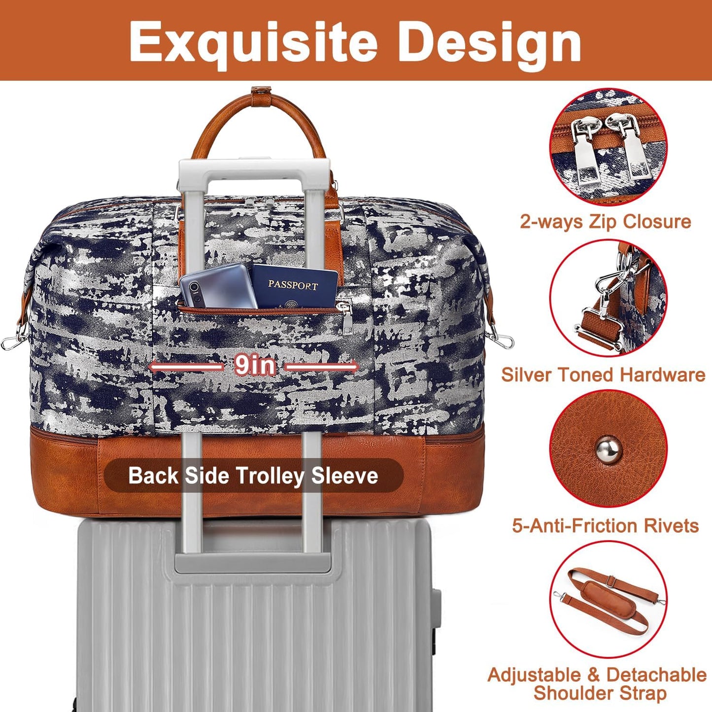 Travel Weekender Bag for Women, Overnight Bag with Shoe Compartment Oversized Travel Duffel Bag Carry On Tote 21"