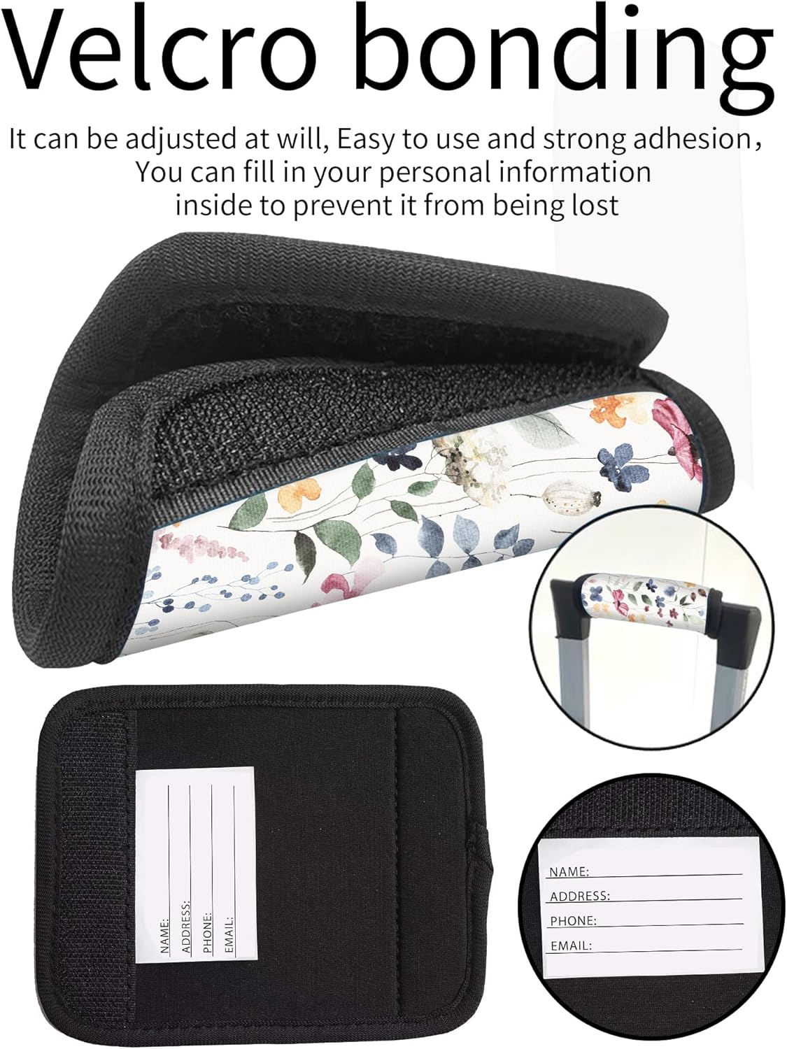 2 Pack Luggage Handle Wrap Travel Tags - Set of Luggage Tags for Suitcases, Identifiers, Marker, and Handle Covers - Cruise Accessories and Travel Gifts（Cute Watercolor Flowers