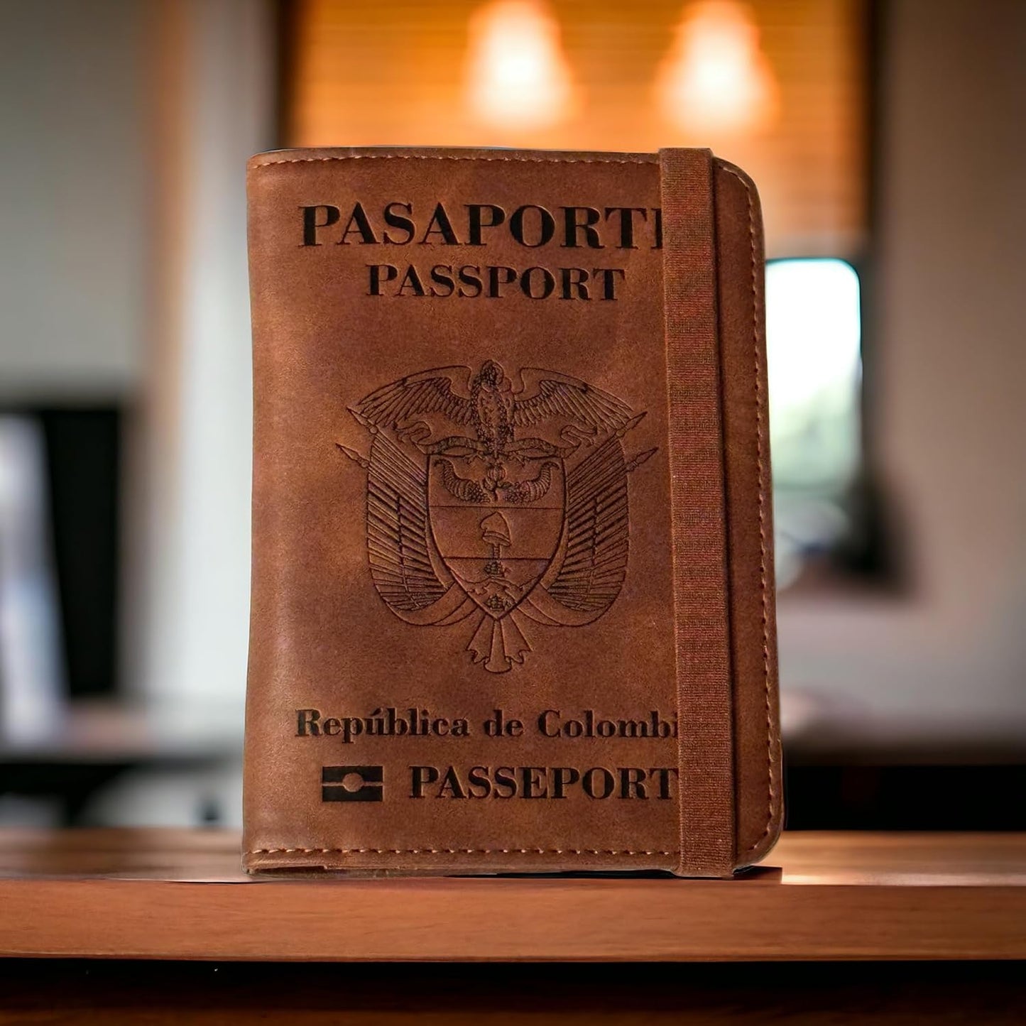 Passport Holder. GENUINE TOP GRAIN LEATHER. Luxury Gift Box. Pen, and SIM Card Removal Tool Included/Travel Wallet (Collombian-brown)