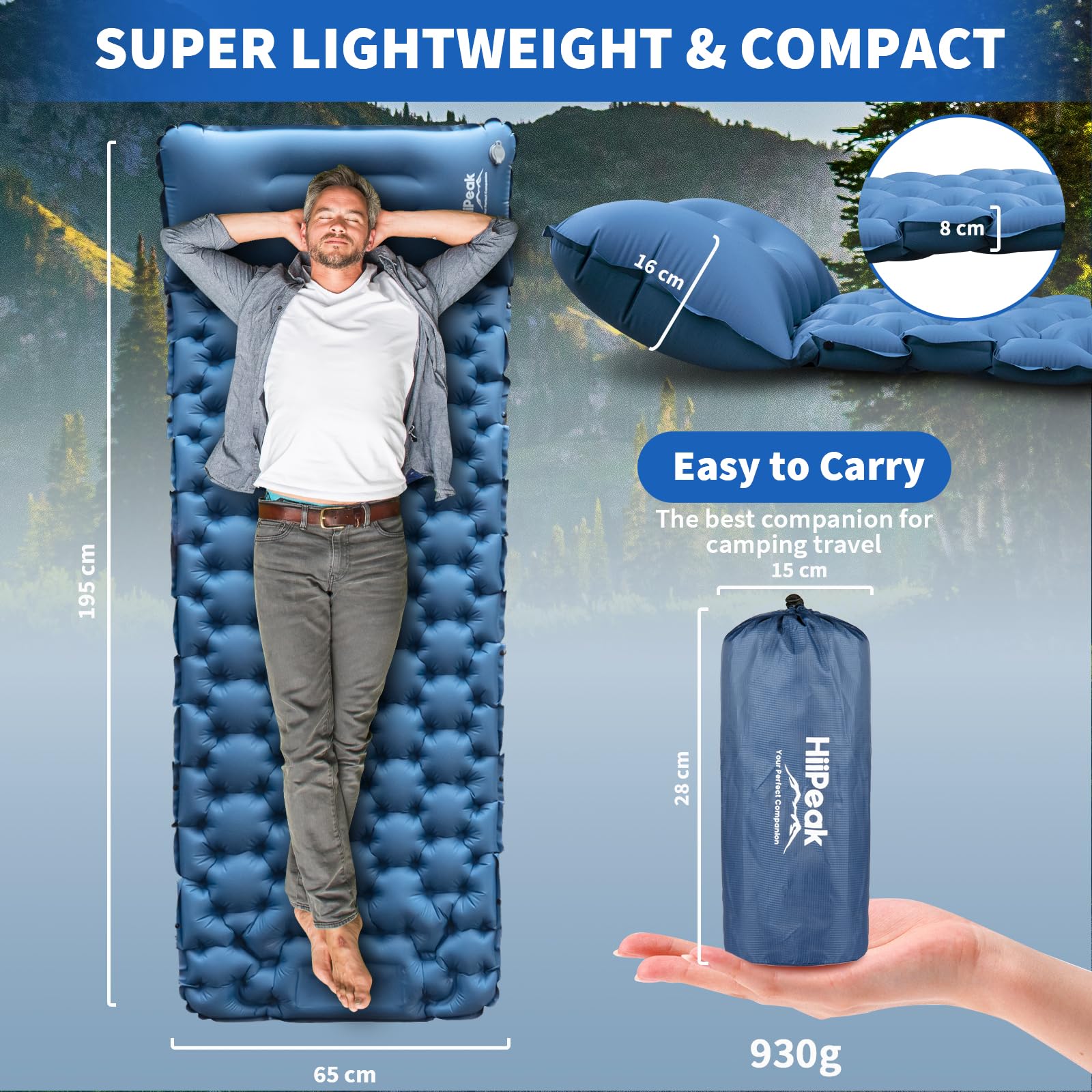 HiiPeak Sleeping Pad for Camping- Ultralight Inflatable Sleeping Mat with Built-in Foot Pump &