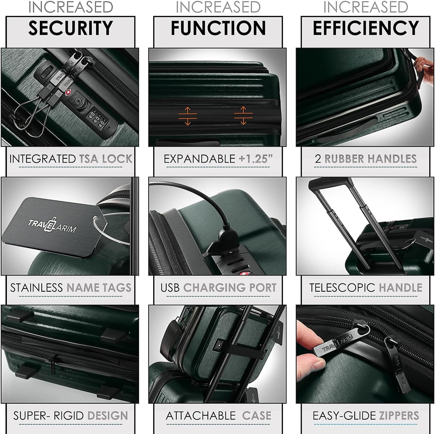 Hard Shell Luggage Sets with Spinner Wheels 4 Piece, Expandable Large Suitcases with TSA Lock, Travel Large Suitcase Set, Green Luggage Set