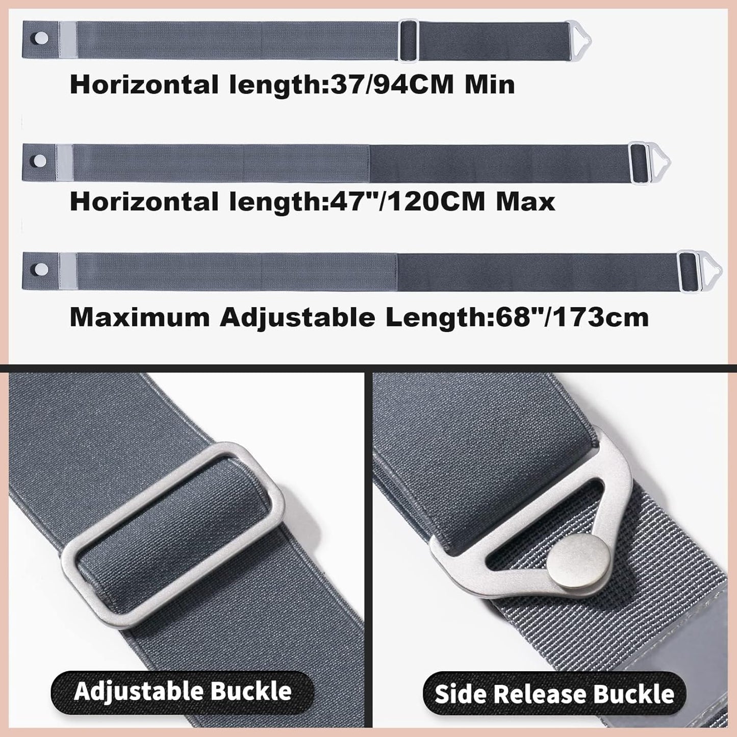 TOOVREN 2-in-1 Luggage Straps Add a Bag Bungees Travel Belt for Luggage Strap for Backpack Attachment Over Handle Carry On Bag Adjustable Elastic Suitcases Belt Travel Accessories Gray