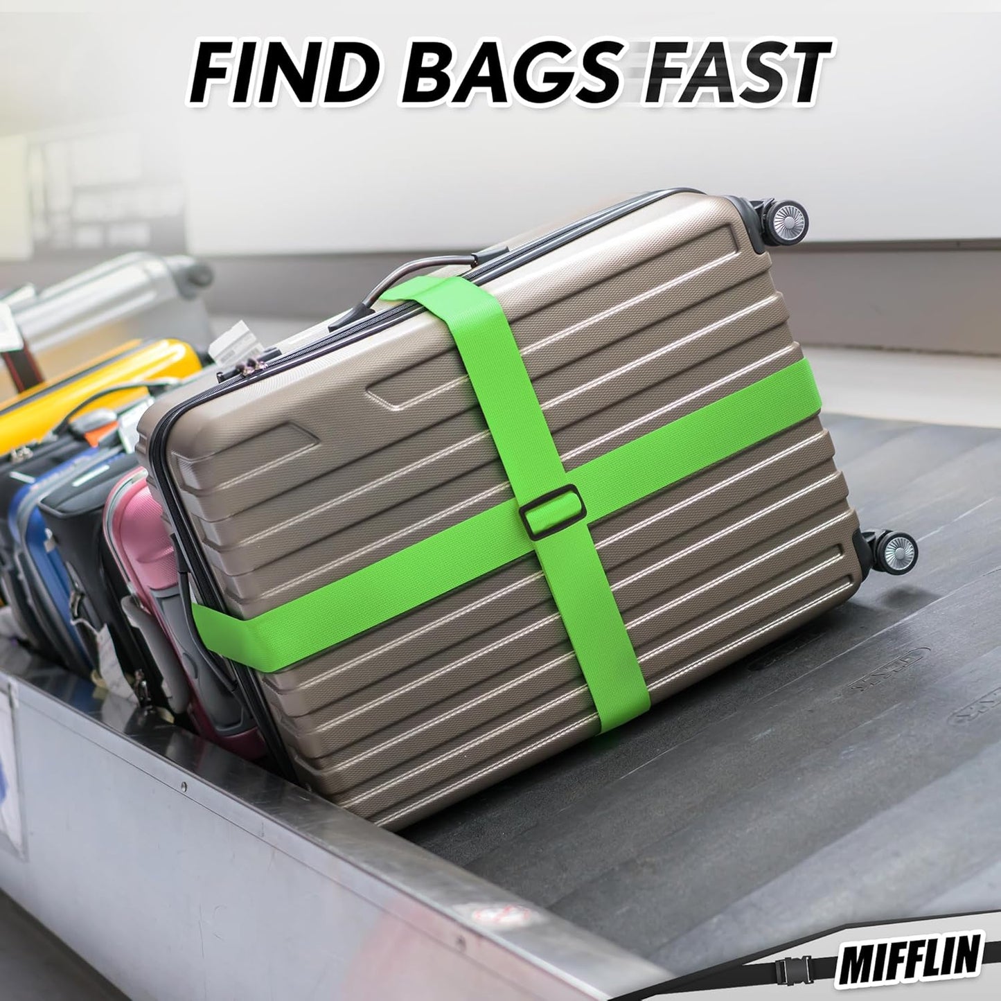 Luggage Straps - Mixed Color, 78" Long, 2 Inches Wide, 4 Pack - Adjustable Nylon Belt for Travel Suitcases & Bags - by Mifflin-USA