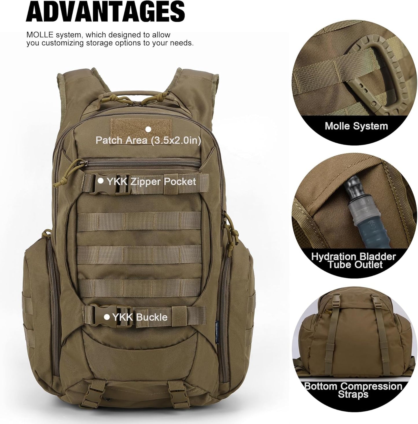 Mardingtop Tactical Molle Backpack for Men- 28L EDC Hiking & Motorcycle Backpack