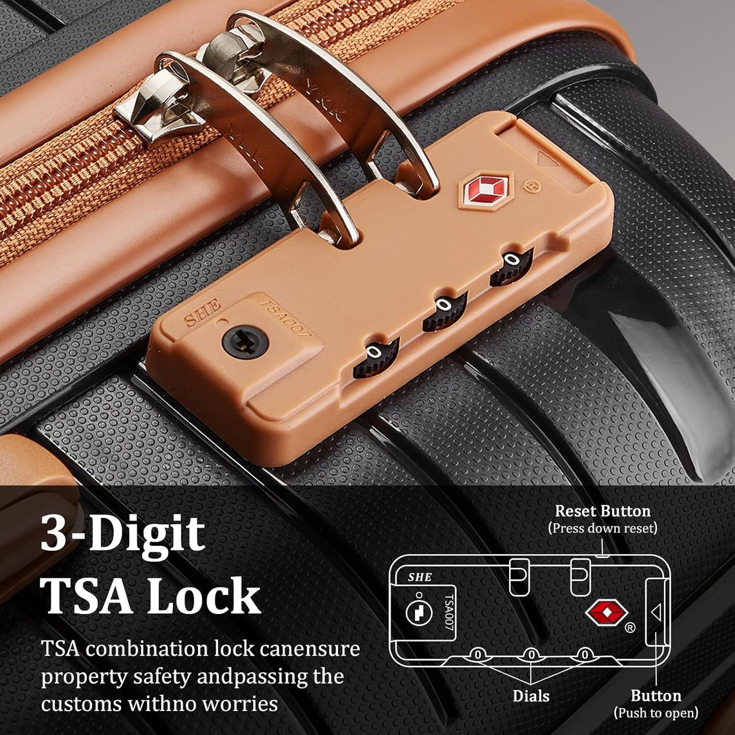 Joyway Luggage Sets 2 Piece PP Hardshell Carry on Suitcase and Checked Luggage, Travel Lightweight Suitcase Set with Double Spinner Wheels and TSA Lock (Black Brown, 20+28 inch)