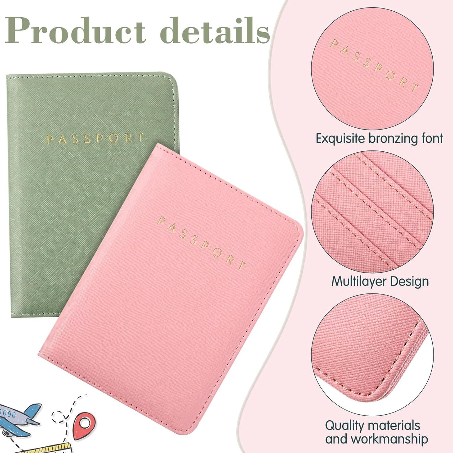 Frienda 2 Pieces Bridal Passport Covers Holder Waterproof Leather Holder Covers Travel Wallet Passport Case for Women and Men