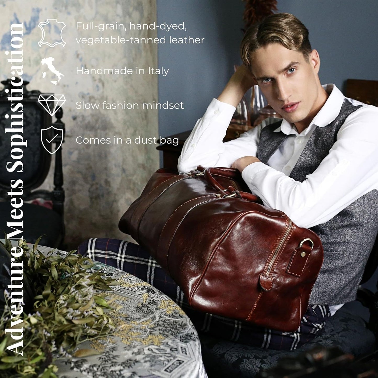 Leather Duffel Bag Weekend Bag Gym Large Travel Bag - Time Resistance