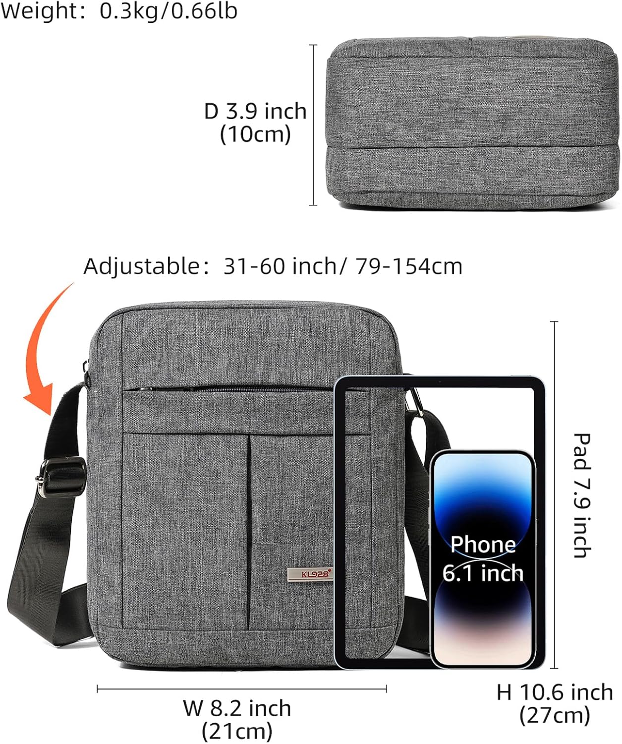 KL928 Men's Messenger Bag - Crossbody Shoulder Bags Travel Bag Man Purse Casual Sling Pack for Work
