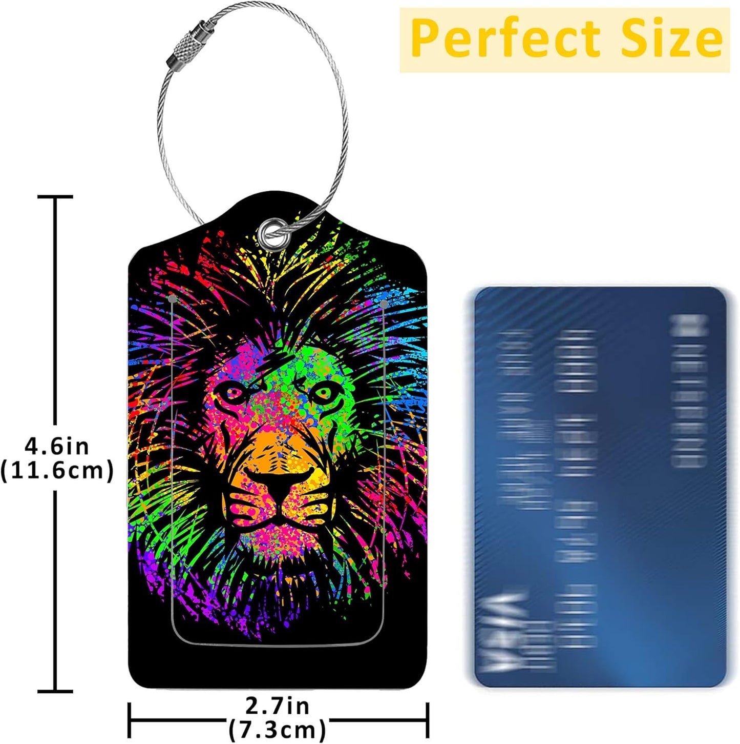 2 Pack Luggage Tags for Suitcases,Abstract Isolated Lion Luggage Tag,PU Leather Id Label Luggage Tags with Stainless Steel Loop and Privacy Cover for Women Men Teens Travel