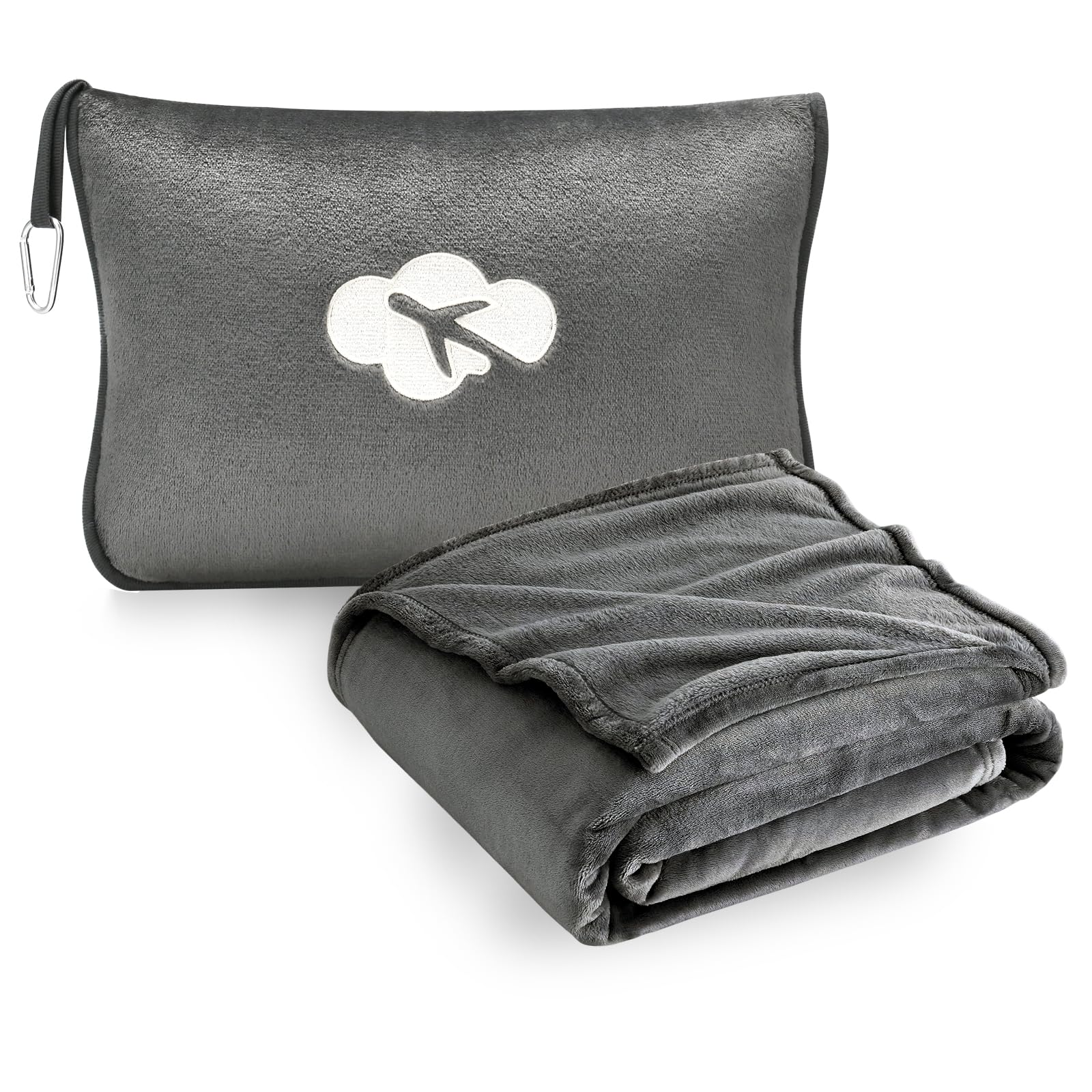 Travel Blanket and Pillow Compact, Premium Soft 2 in 1 Airplane Blanket with Soft Bag