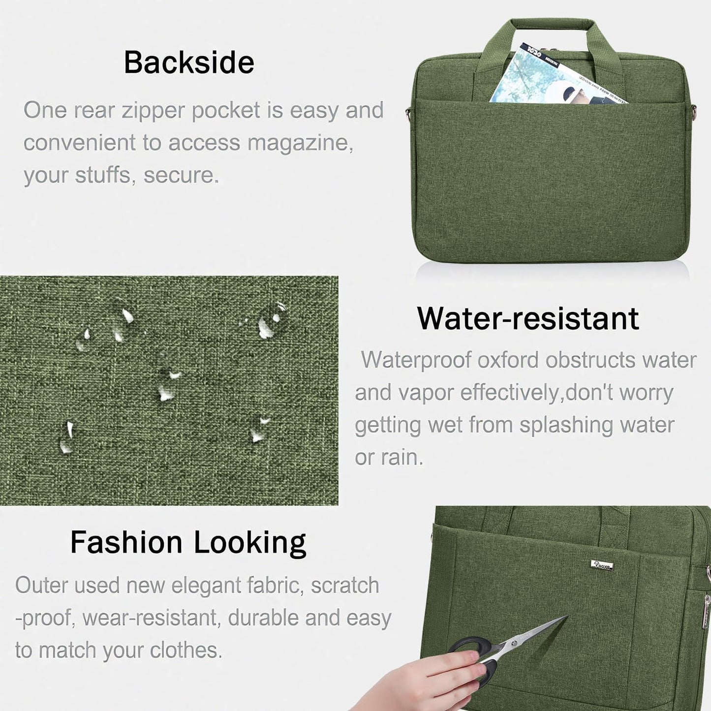 Voova Laptop Bag Case 17 17.3 Inch Computer Sleeve Messenger Bag with Shoulder Strap Expandable Waterproof Large Capacity Business Briefcase for Work Travel Fit 17-18” Laptop, Men Women, Army Green