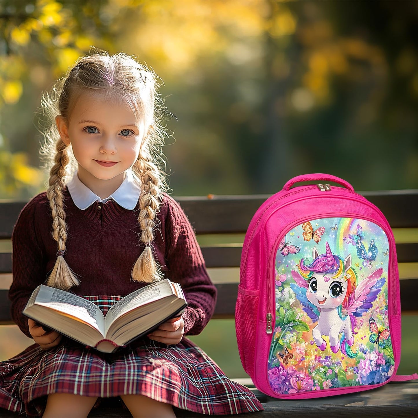 Unicorn Backpack Colorful School Bag 3PCS Backpack 16 Inch with Lunch Bag Set Lightweight for Teen Boys Girls Kids Elementary Middle School