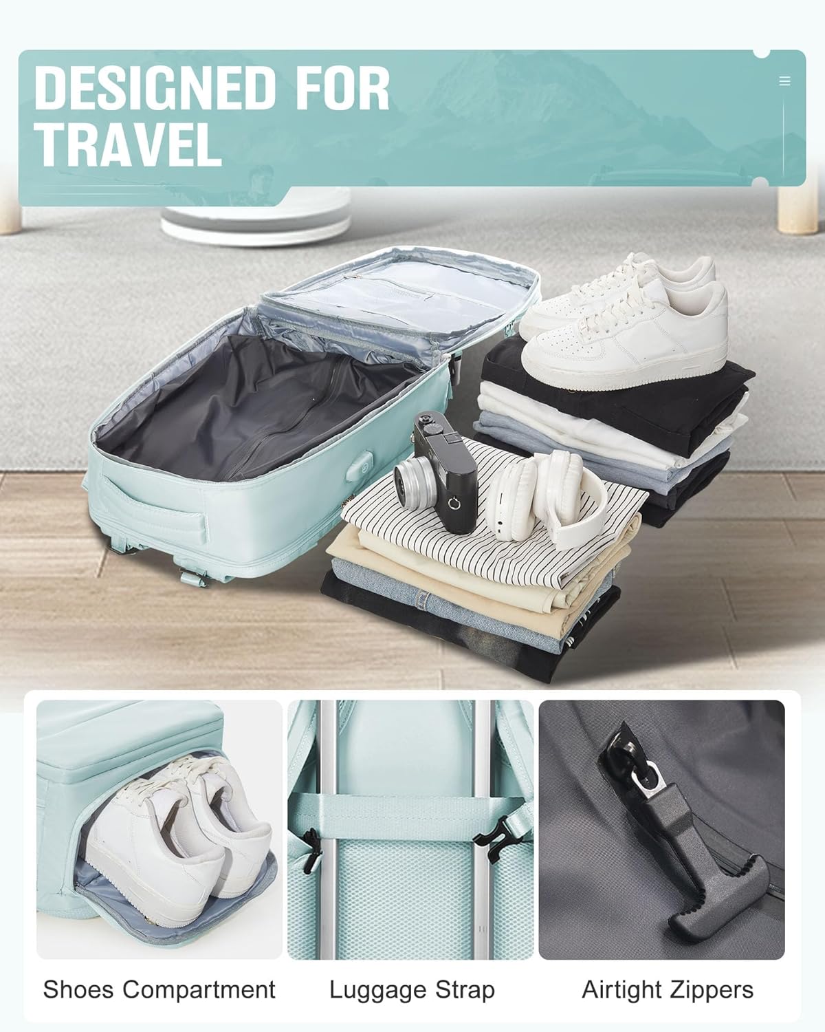 Vacuum Backpack Travel,Travel Backpack with Vacuum System,Vacuum Seal Compression Backpack with Pump for Travel,Flight Approved 18x14x8 inches Laptop Bag,Light Blue