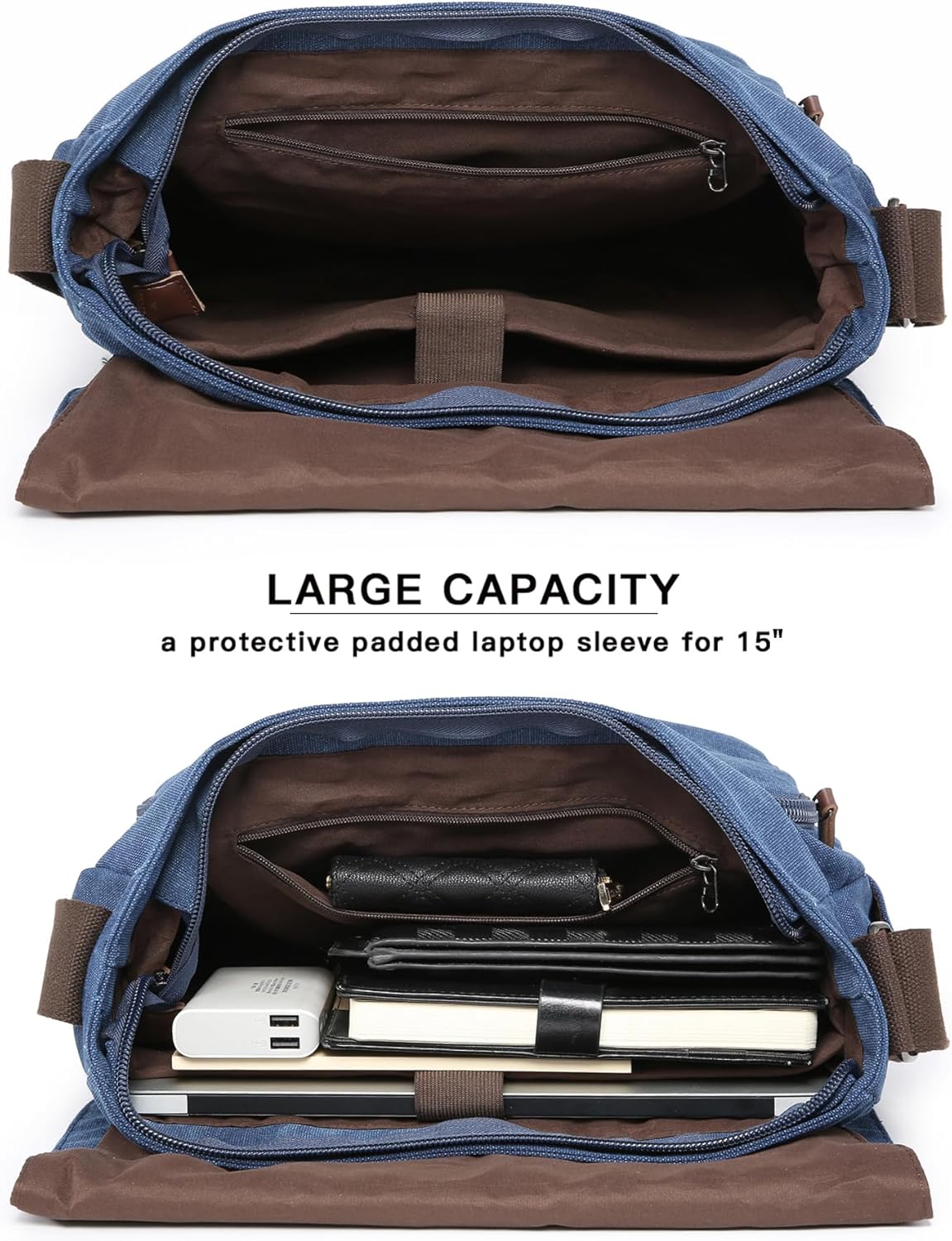 Large Vintage Canvas Messenger Shoulder Bag Travel Crossbody Purse Briefcase Business Bag for 15inch Laptop