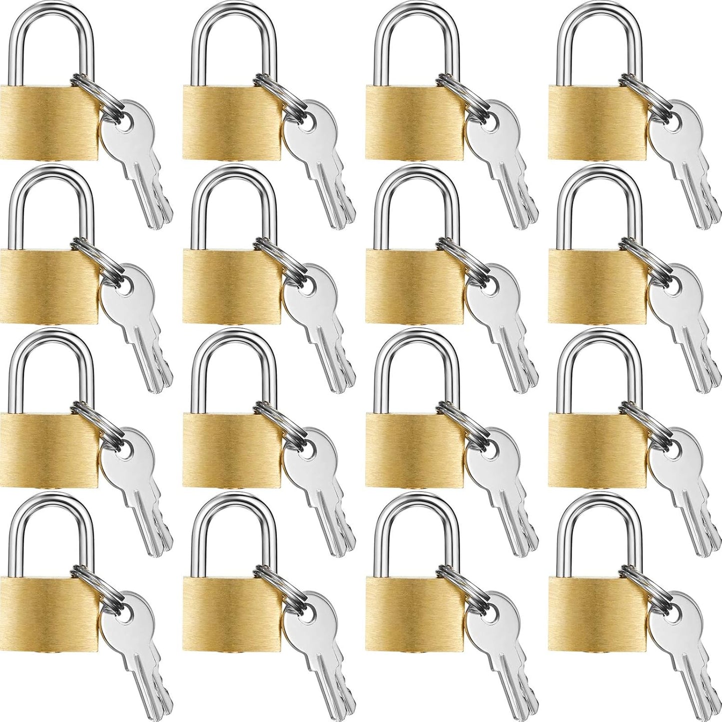 Hotop 16 Pieces Mini Padlock Small Solid Brass Locks 1.25'' with 3 Keys for Luggage, Backpack, Gym, Suitcase, Classroom Matching Game and More