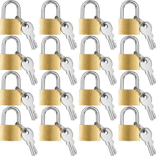 Hotop 16 Pieces Mini Padlock Small Solid Brass Locks 1.25'' with 3 Keys for Luggage, Backpack, Gym, Suitcase, Classroom Matching Game and More