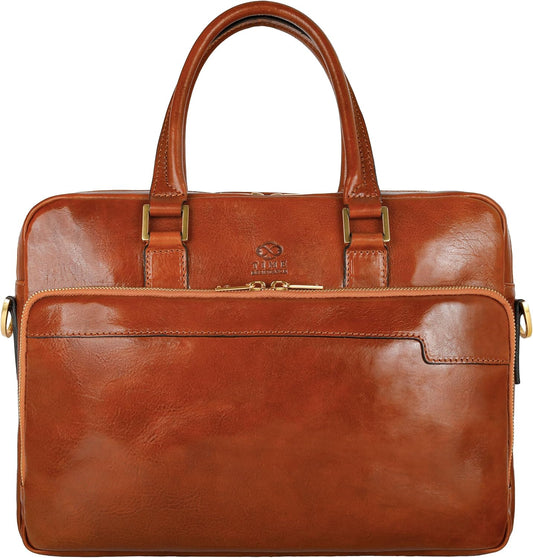 Time Resistance Leather Briefcase - Italian Handmade Leather Laptop Bag - Briefcase for Men and Women - Computer Bag