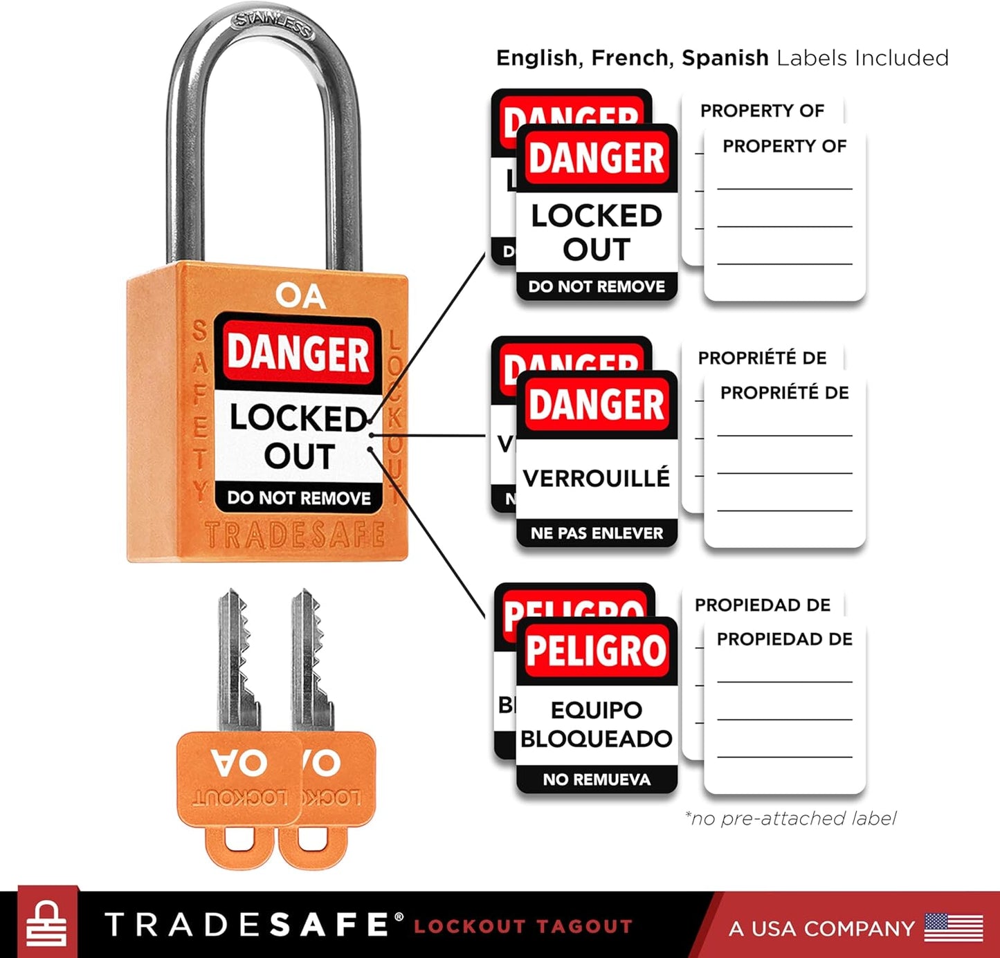 TRADESAFE Lockout Tagout Locks Set, 10 Orange Keyed Alike Unlimited Grouping Safety Padlocks, 2 Keys Per Lock, OSHA Compliant Loto Locks for Lock Out Tag Out Kits