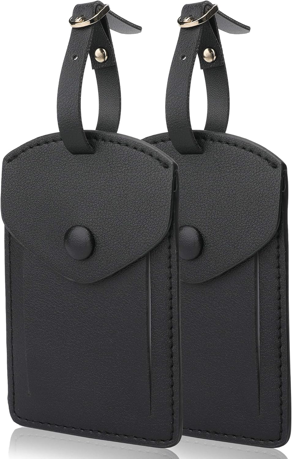 Kevancho Leather Smart Luggage Tags for Men Women, Suitcase Labels Baggage Tote Bag Tag ID Tags with Full Back Privacy Cover for Carnival Cruise Ship, Travel Accessories Tags Set of 2 PCS (Black)