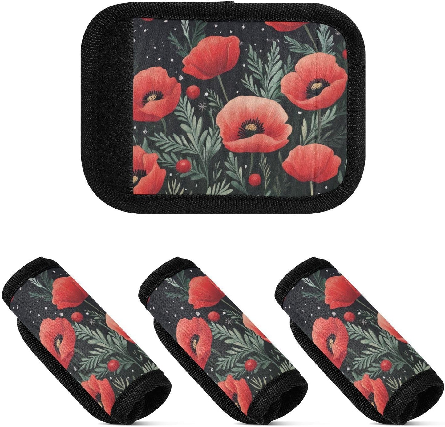 Winter Poppy and Cherry 4 Pack Luggage Handle Wraps Covers for Suitcase Identifiers Bag Tags Travel Accessories