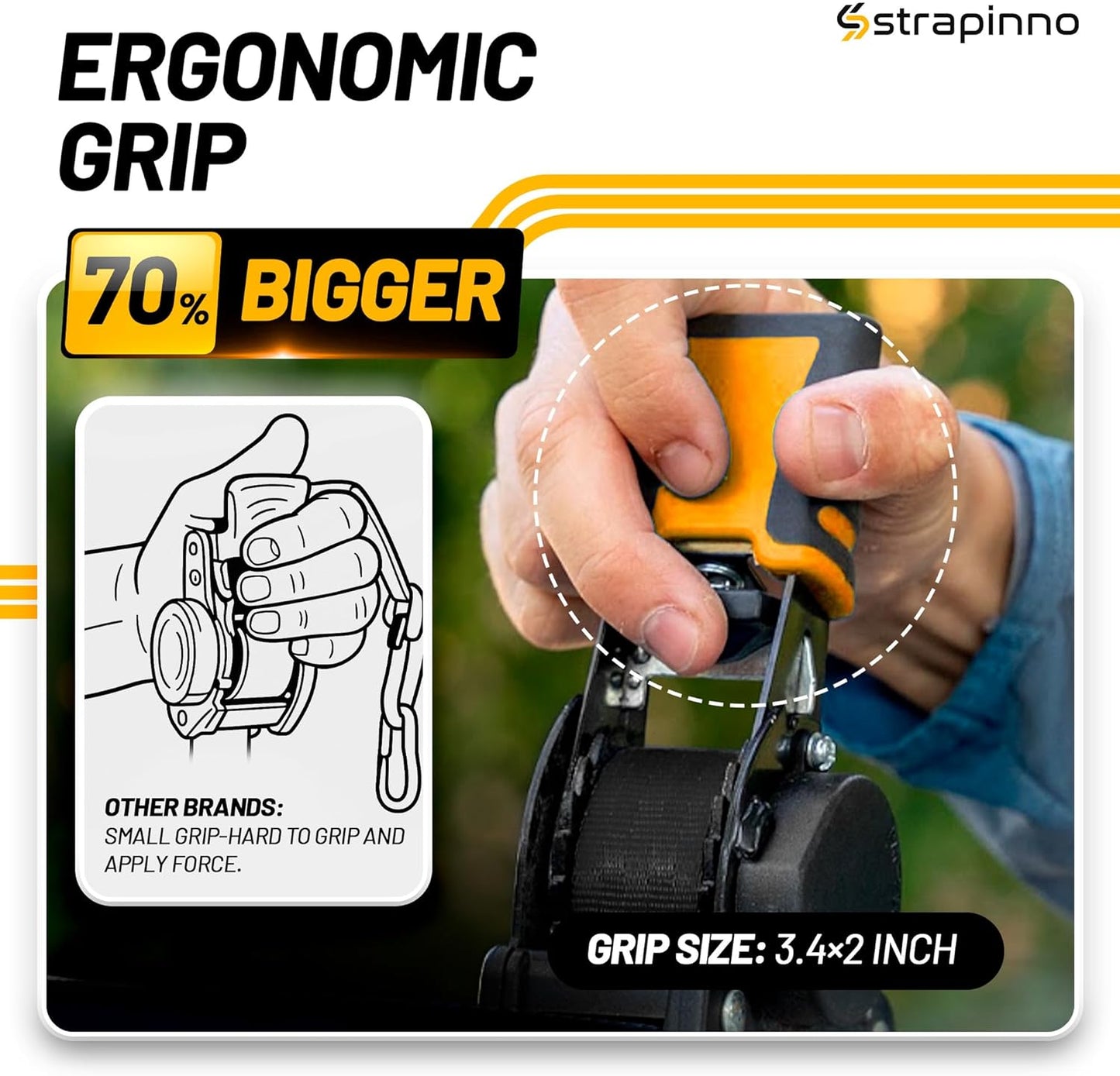 Strapinno Retractable Ratchet Straps 1 in x 10 ft, Secure Tie-Downs with Rubber-Coated Steel Handles, for Motorcycle, Jetski, Kayak, Breaking Strength 1,500LBS/680KG (Black Strap, Black Coated)