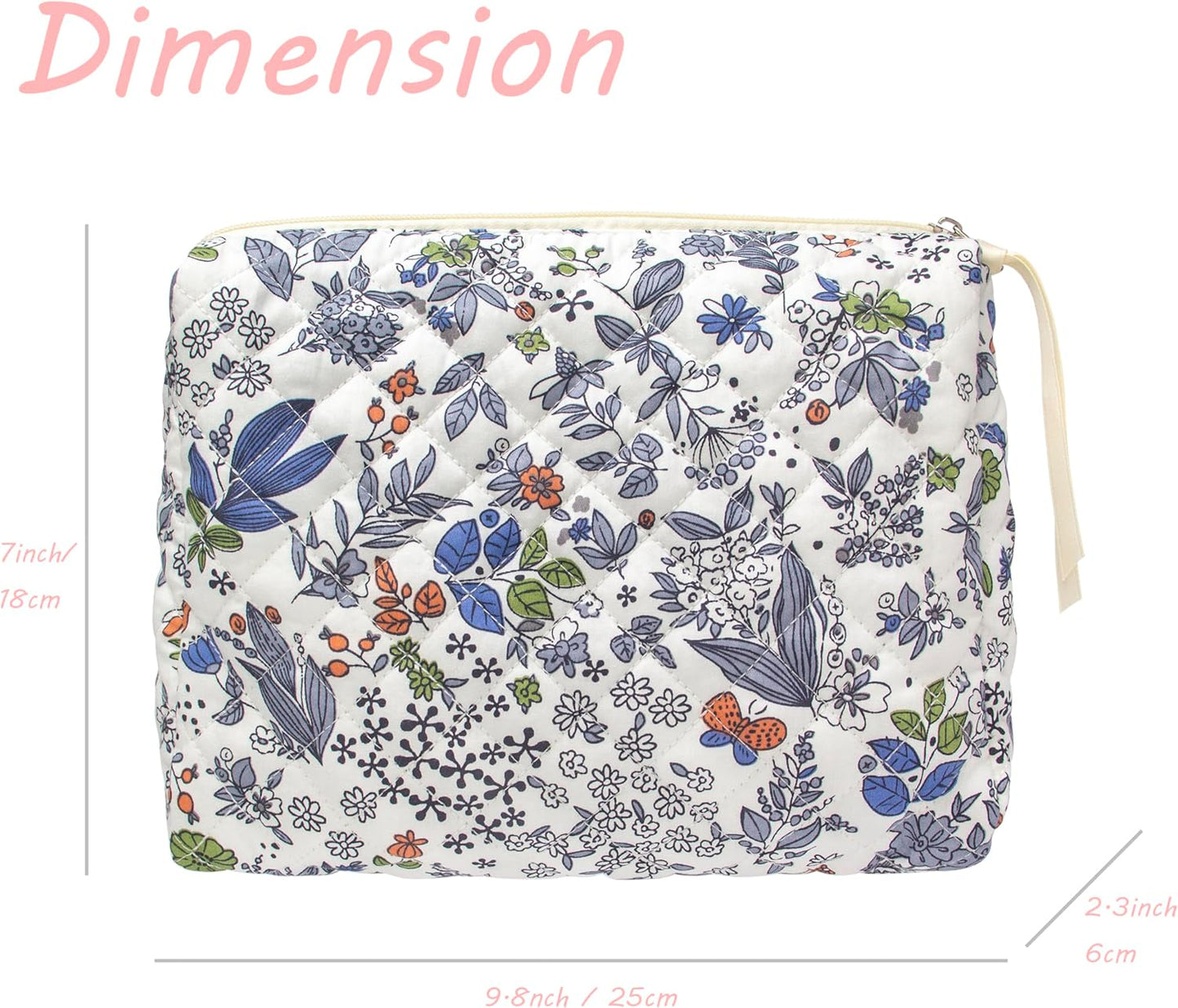 PAZIMIIK Quilted Makeup Bag Large Travel Zipper Soft Cosmetic Pouch for Women Girls Make Up,Leaf