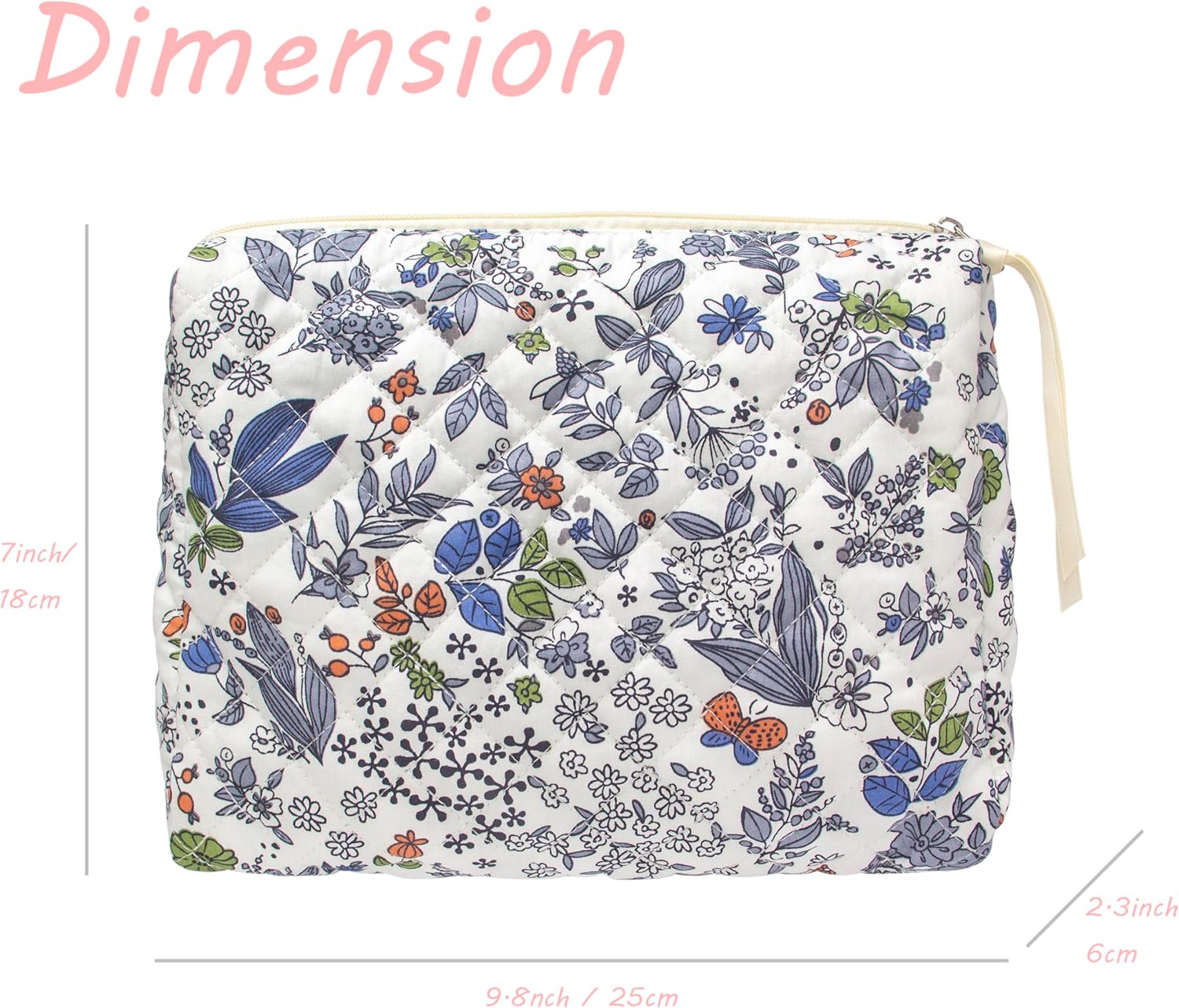 PAZIMIIK Quilted Makeup Bag Large Travel Zipper Soft Cosmetic Pouch for Women Girls Make Up,Leaf