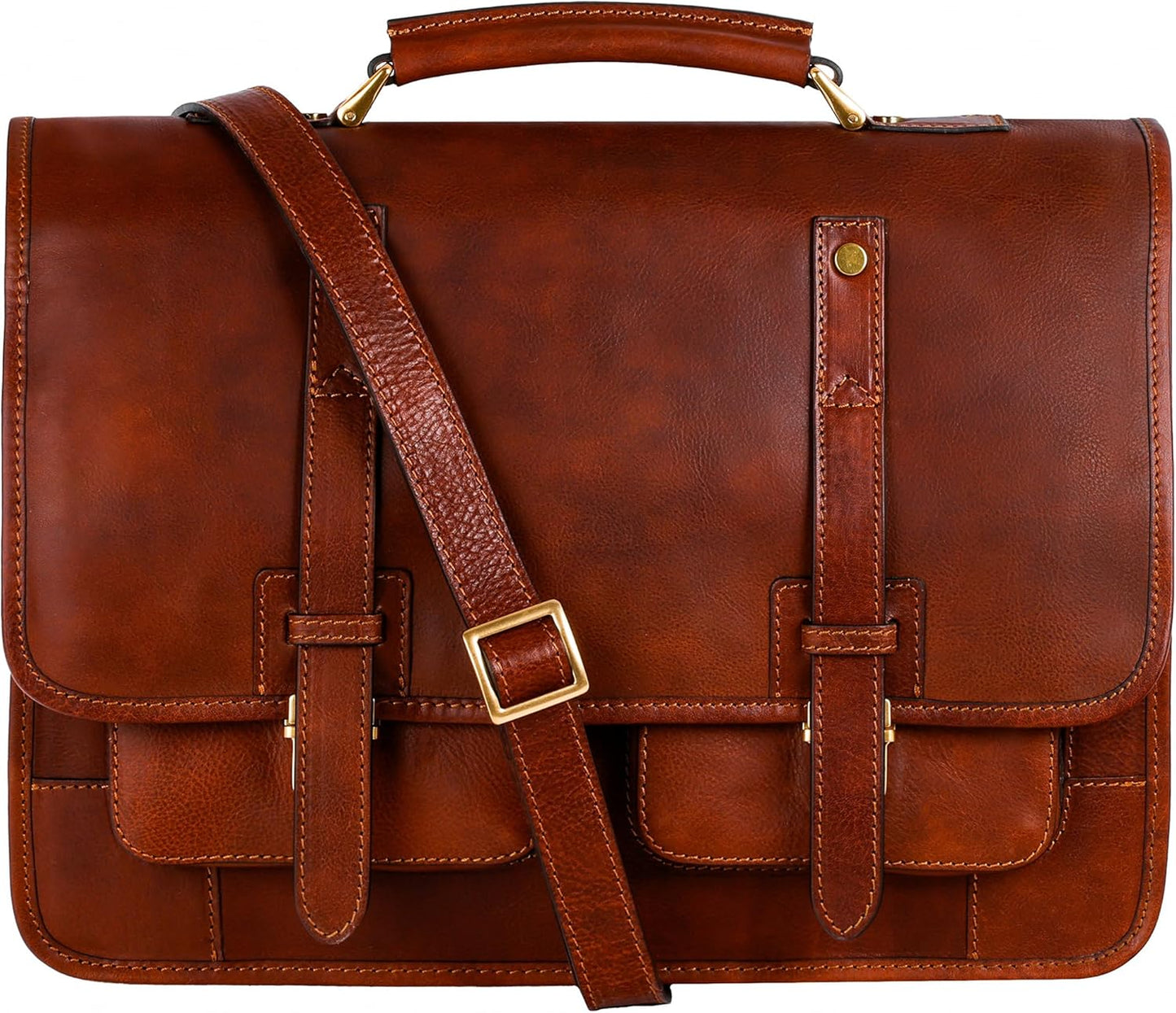 Time Resistance Leather Briefcase – Italian Handmade Leather Laptop Bag – Briefcase Convertible