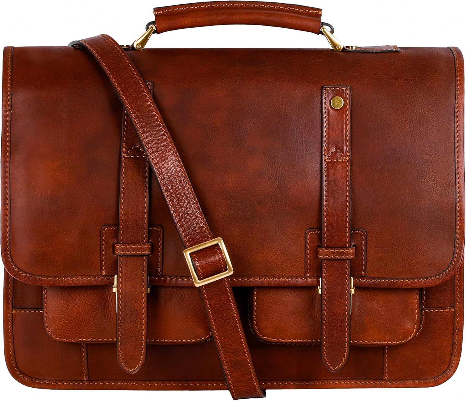 Time Resistance Leather Briefcase – Italian Handmade Leather Laptop Bag – Briefcase Convertible