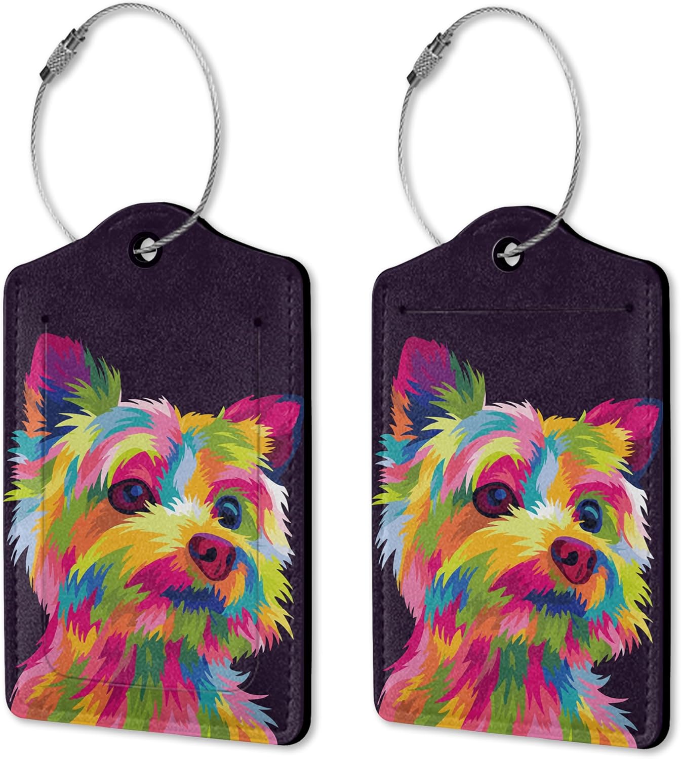 Set of 2 Luggage Tags for Suitcases, Colorful Dog Luggage Tag Leather Cruise Suitcases with Stainless Steel Loop Privacy Cover ID Label Travel Bag Tags Luggage Identifiers for Women Men Travel