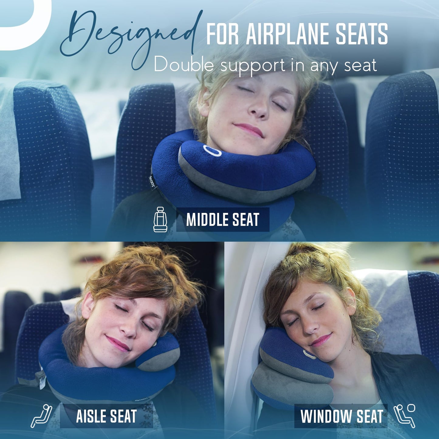 BCOZZY Travel Neck Pillow for Airplane – Patented Double Support for Head, Neck, and Chin. Best for