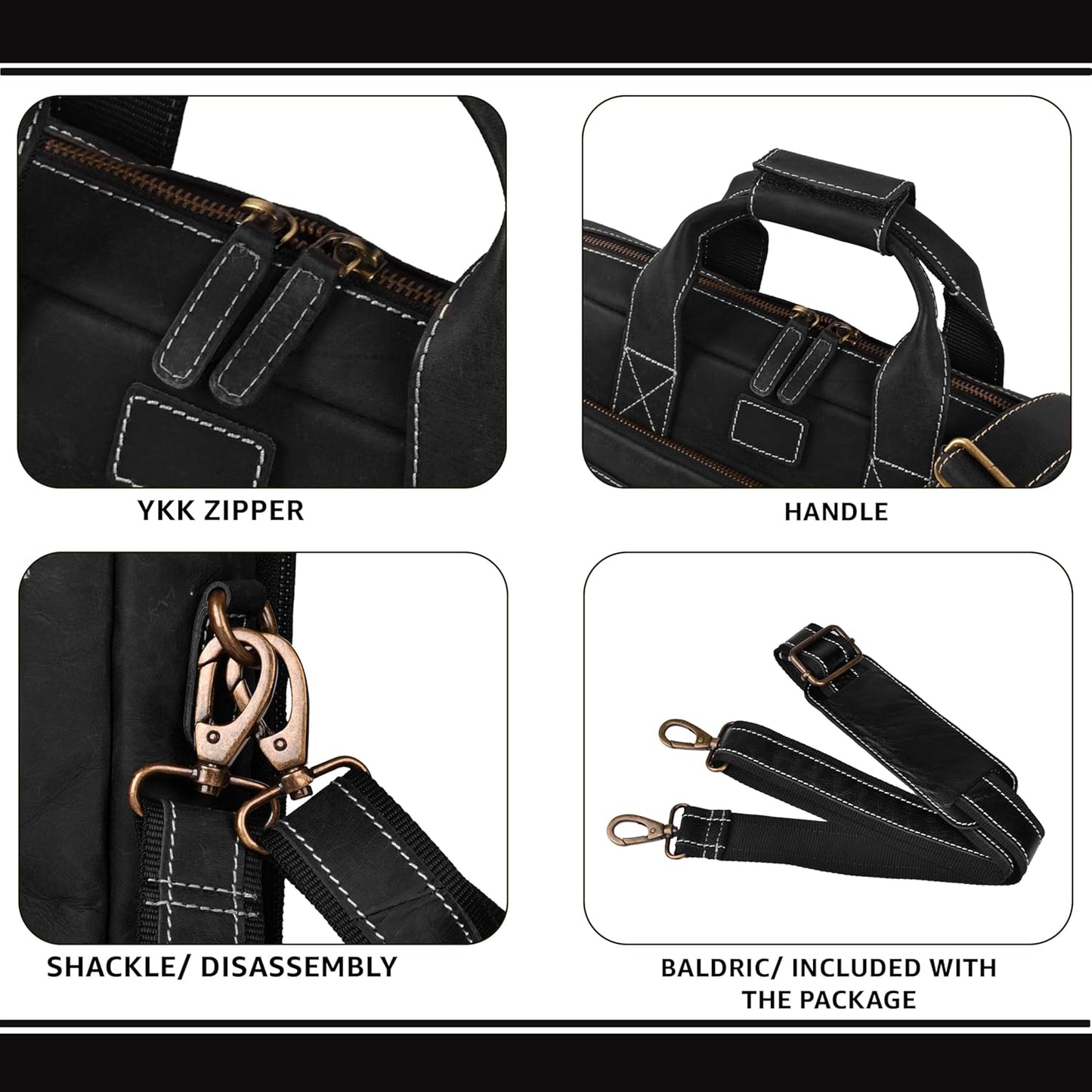 LEATHER VILLAGE 16" Leather Laptop Messenger Briefcase Bag for Men-Leather Satchel for Travel and Office Shoulder Bag-Black