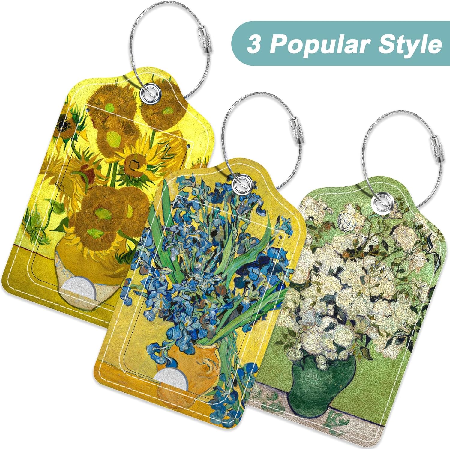 Rimilak 3 Pcs PU Leather Luggage Tags for Suitcase, Travel Cruise Luggage Tag with Privacy Flap