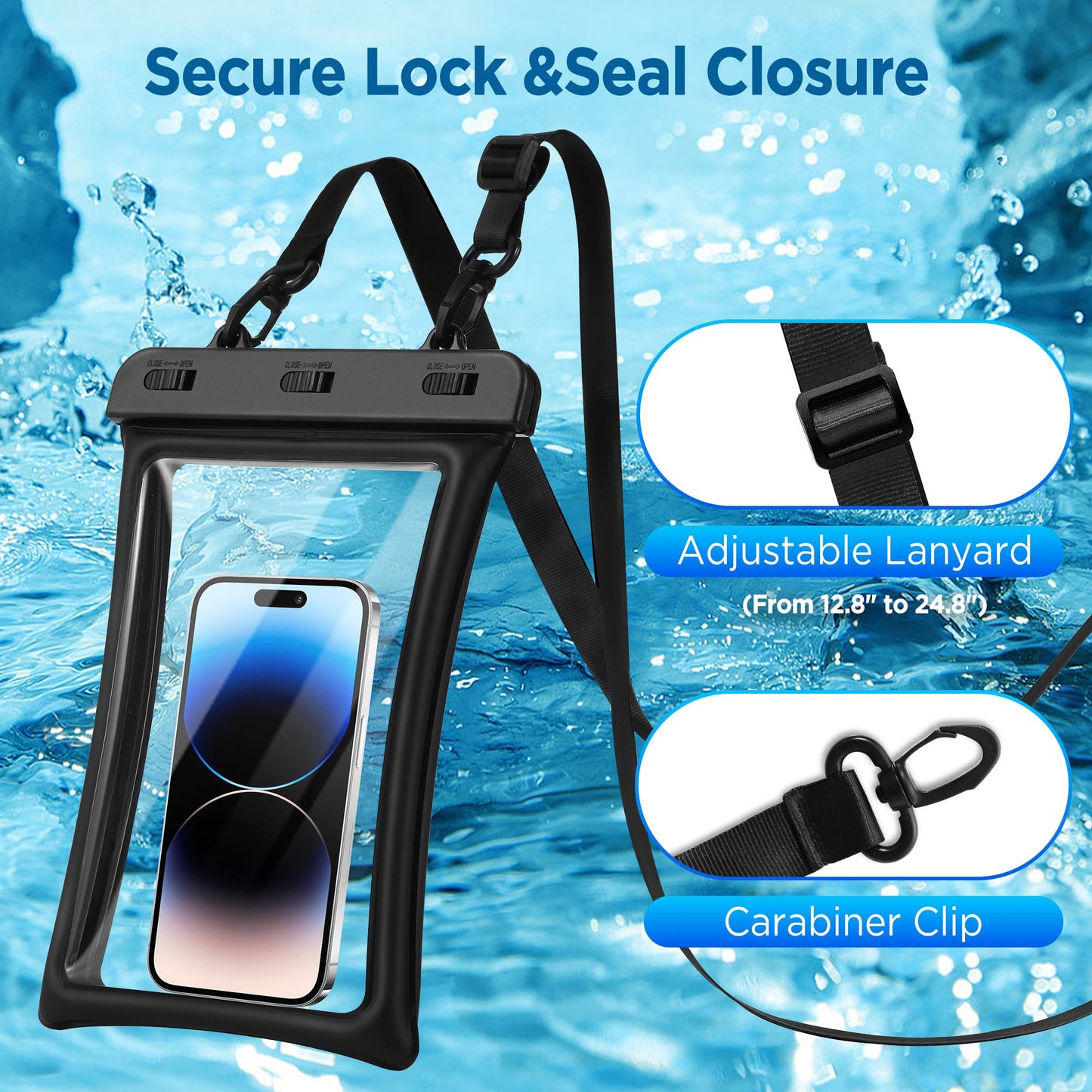 CACOE Floatable Waterproof Phone Pouch 2 Pack Up to 10.0", Black+Green