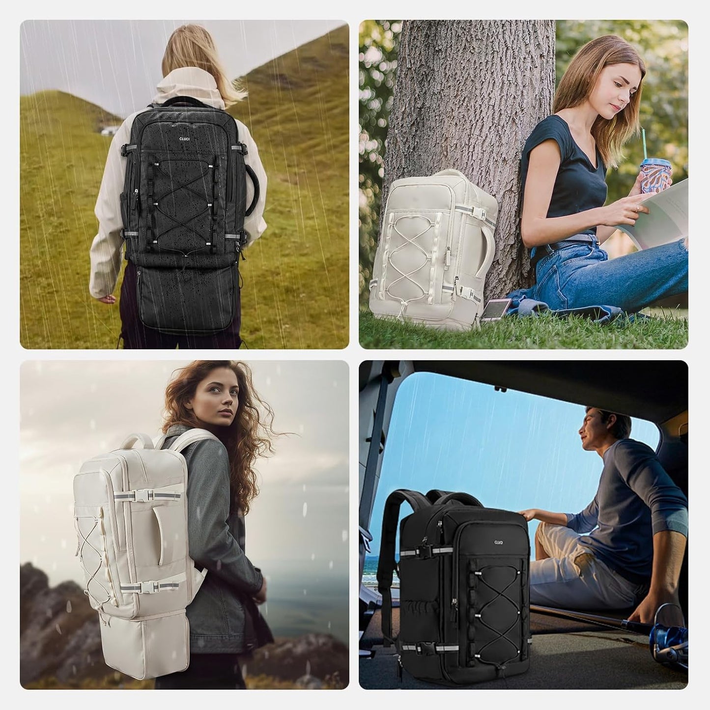 CLUCI Travel Backpack 30L, Waterproof Laptop Backpack Fits 17.3 Inch Laptop, Carry On Backpack with shoe compartment, Durable Expandable Gym, Large Hiking Backpack for Men Women（White）