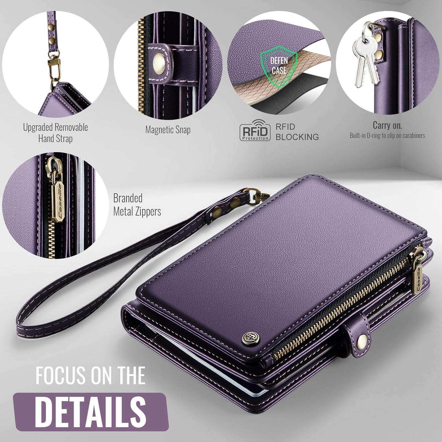 Passport Holder Wallet, 12 Card Slots RFID Blocking Travel Organizer, Zippered Coin Pocket & Detachable Wrist Strap Secure AMagnetic Closure Passport Case for Men & Women (Purple)