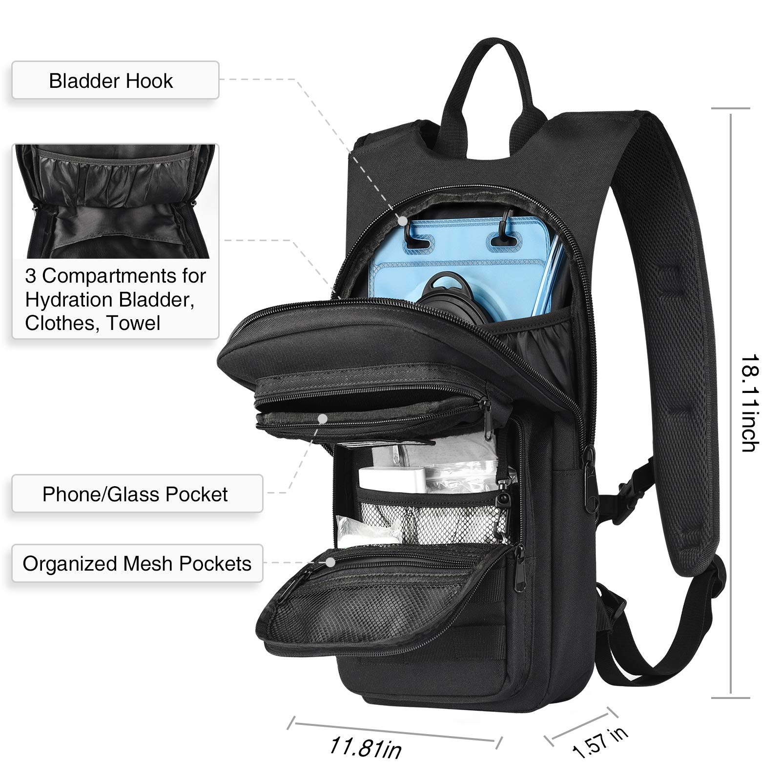 NOOLA Hydration Backpack with 3L TPU Water Bladder, Tactical Molle Water Backpack for Men Women