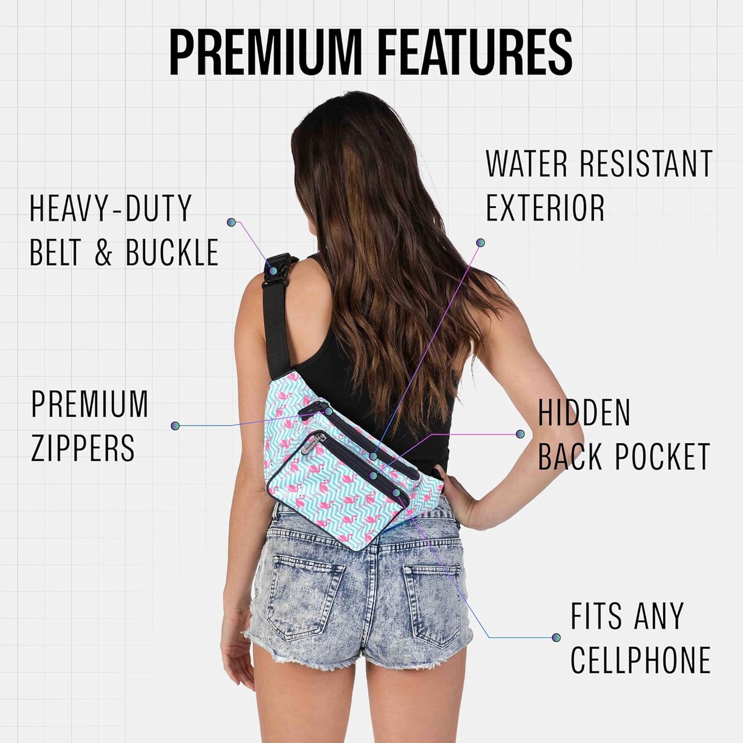Fanny Pack Belt bag - Crossbody Waist Bag for Men or Women - Hands-Free, Waterproof Large Bumbag for Hiking, Running, and Travel (Flamingo)