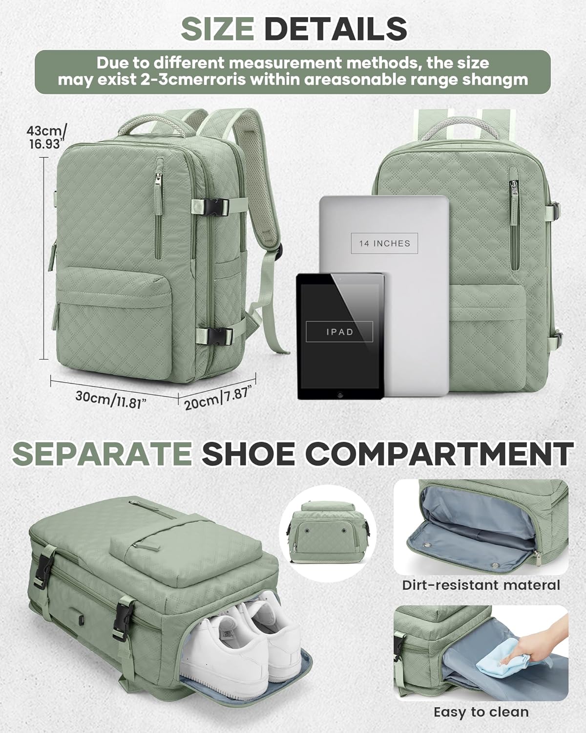 Travel Vacuum Storage Backpack with Air Pump Vacuum Seal Compression Space Saver Bags Clothing Vacpack 18x14x8 inches Travel Bag Carry on Personal item Laptop Work Backpacks Women LightGreen