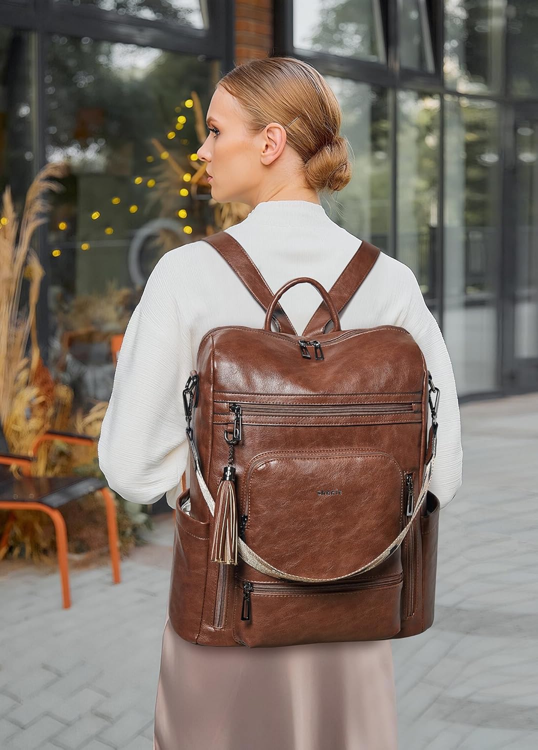 Shrrie Vegan Leather Laptop Backpack for Women 15.6 inch Work Backpack Fashion Travel Backpack Purse for Business College