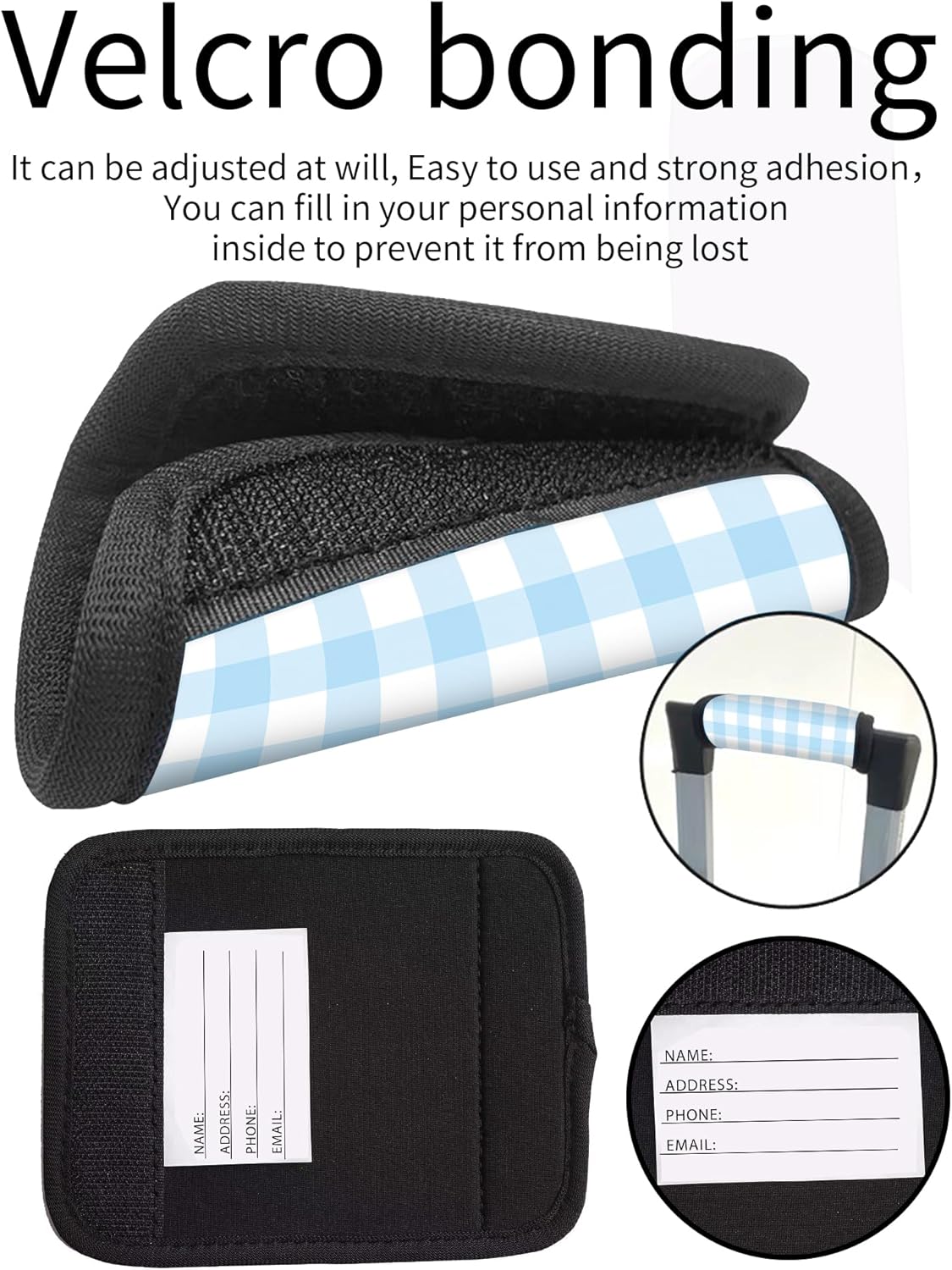 2 Pack Luggage Handle Wrap Travel Tags - Set of Luggage Tags for Suitcases, Identifiers, Marker, and Handle Covers - Cruise Accessories and Travel Gifts（Cute Blue Chessboard