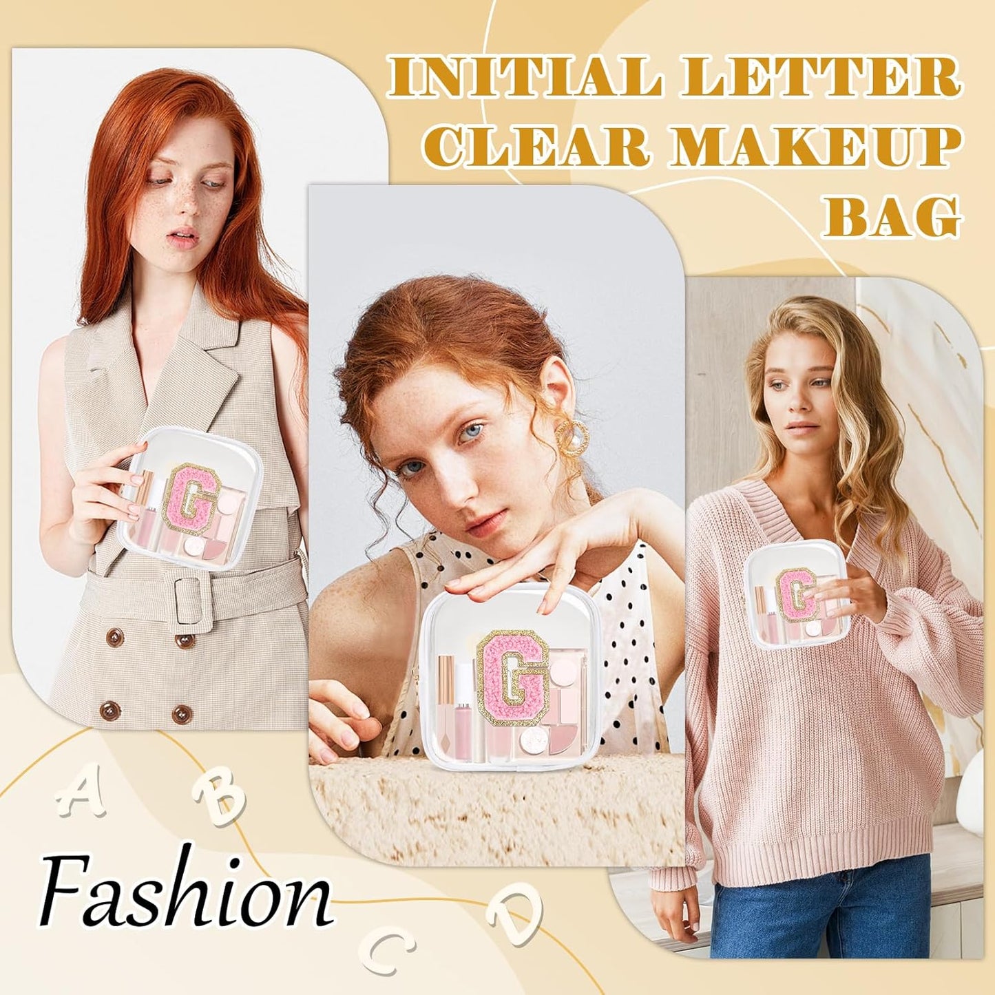 Personalized Initial Letter Clear Preppy Makeup Bag,Mini Nylon Chenille Letter Cosmetic Bag Cute