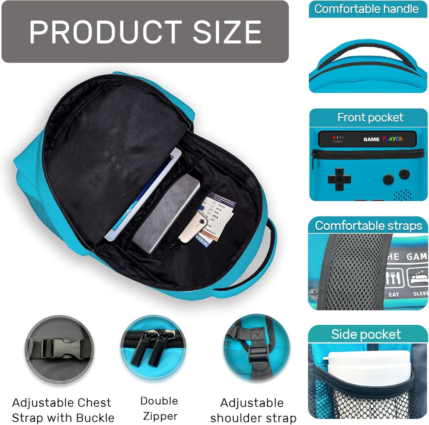 School Backpack With Lunch Bag and Pencil Case For Boys Gamer Backpack For Boys Kids Teens Video Game Bookbag Game Large Travel Laptop Backpacks
