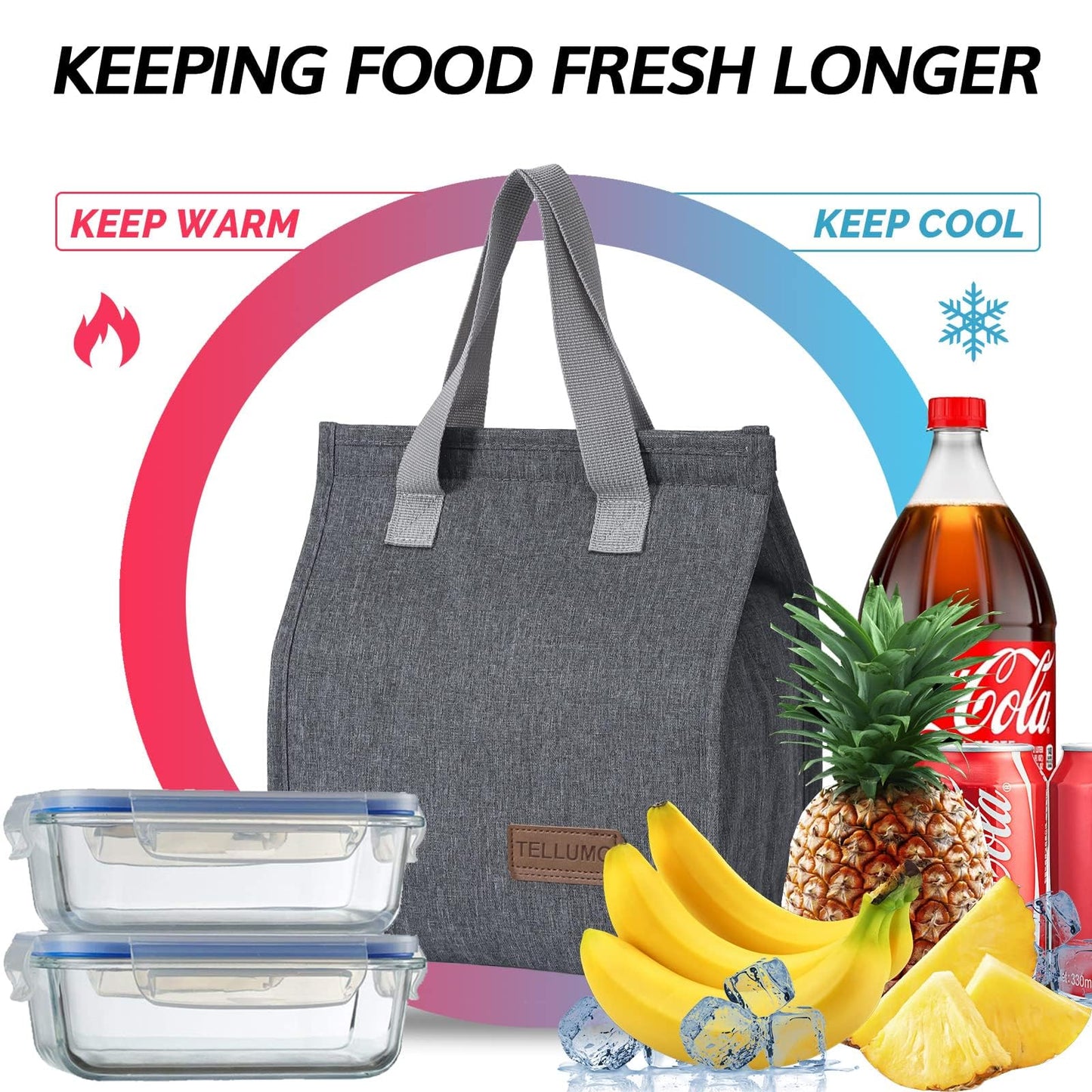TELLUMO Insulated Lunch Bag for Men Women, Large Reusable Leakproof Lunch Box Container, Small